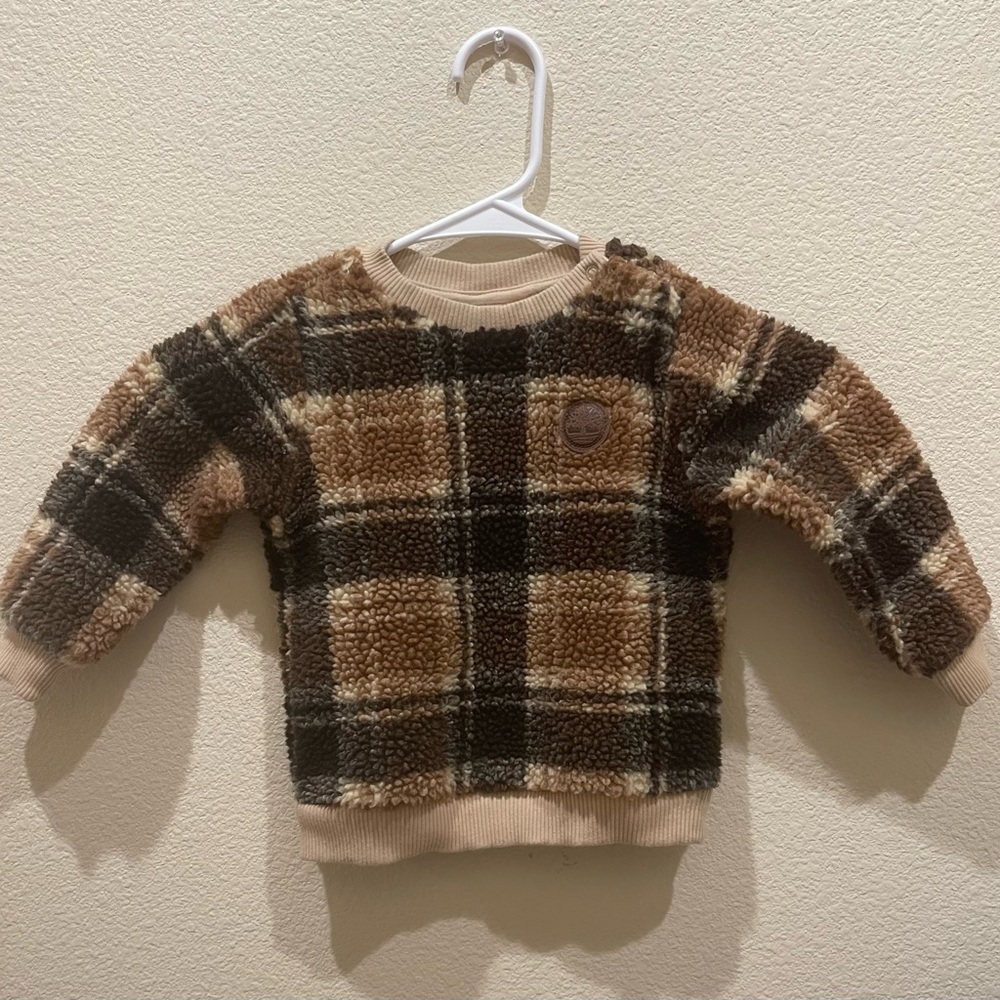 Timberland Sherpa plaid toddler sweater 18 months button on shoulder